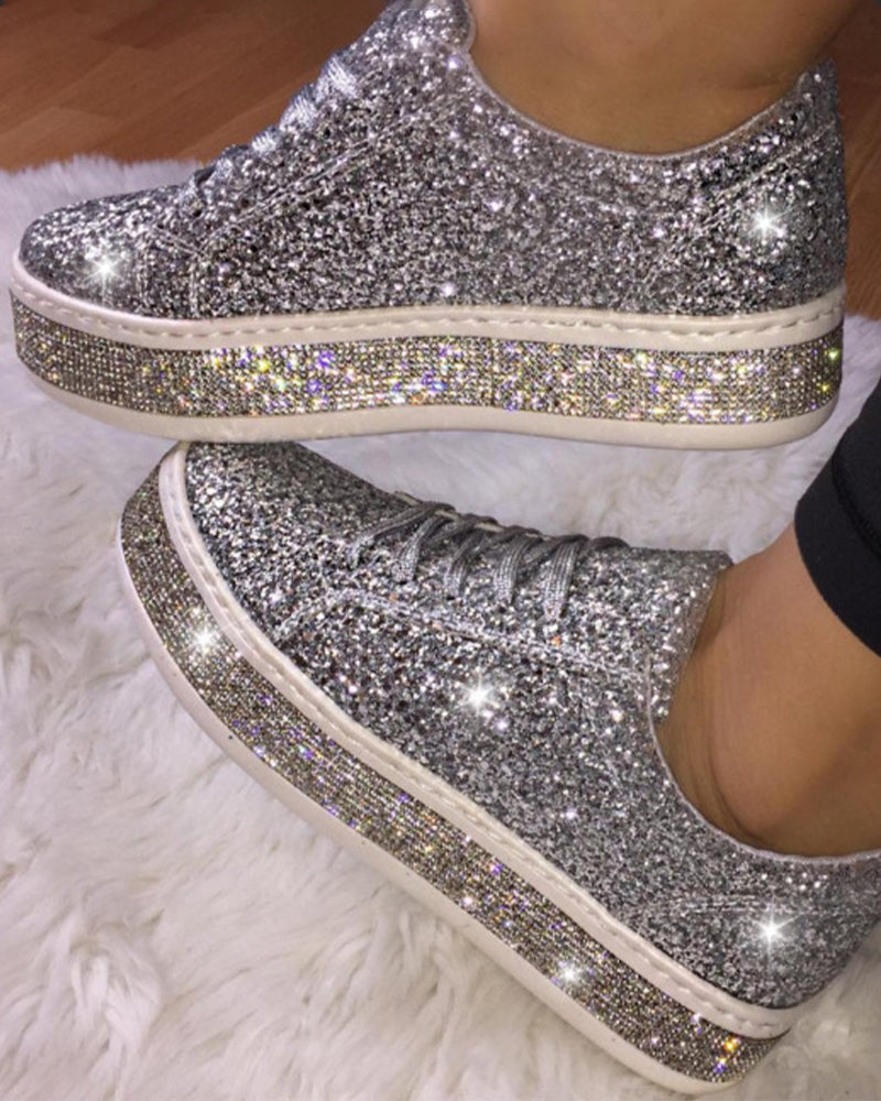 Trendy glitter plateausneakers in grote maten voor winter – Dames