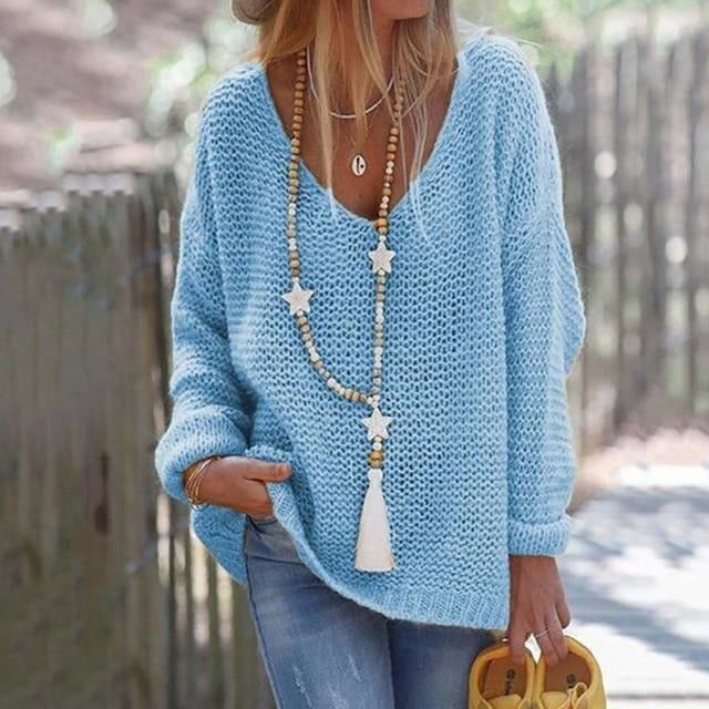 Casual trui met v-hals in effen kleur – Dames