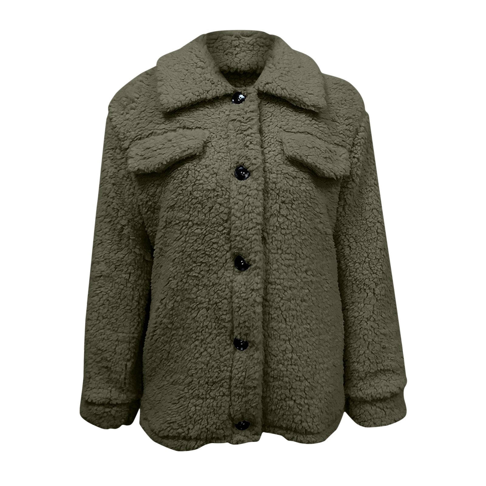 Stijlvolle dubbelzijdige teddy fleece jas met opstaande kraag – Dames