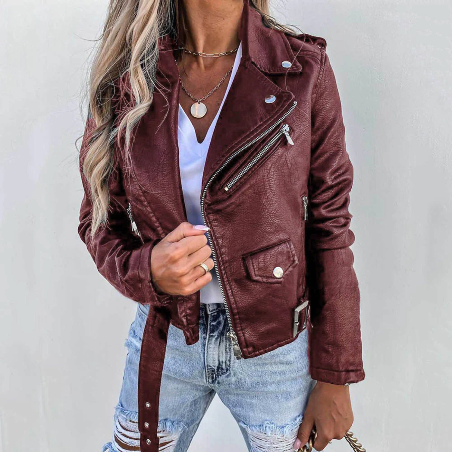 Elegante leren jas met ceintuur in getailleerd ontwerp voor winter – Dames