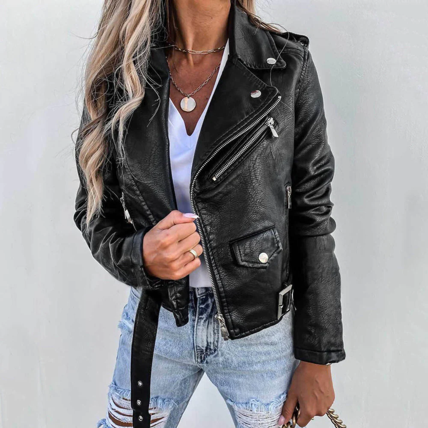 Elegante leren jas met ceintuur in getailleerd ontwerp voor winter – Dames