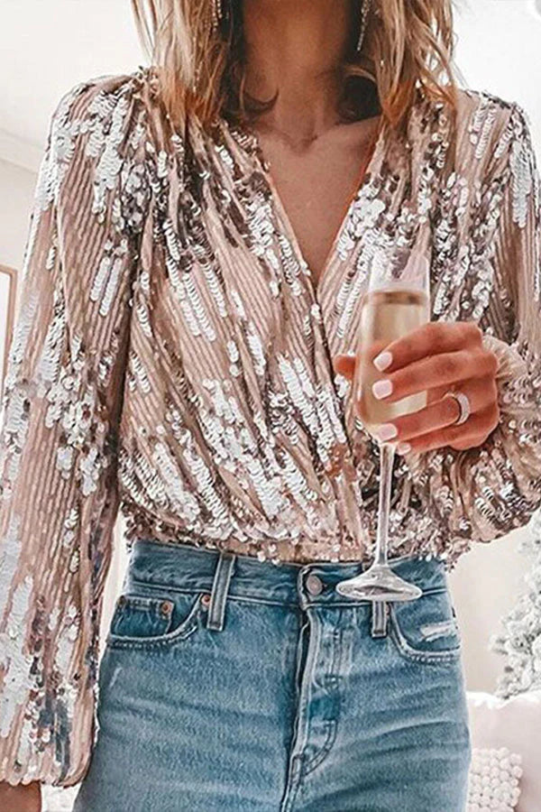 Elegante glamourblouse van zijde en katoen met glitters – Dames