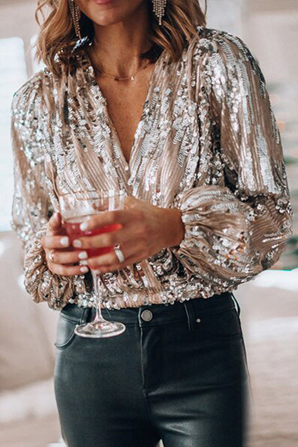 Elegante glamourblouse van zijde en katoen met glitters – Dames